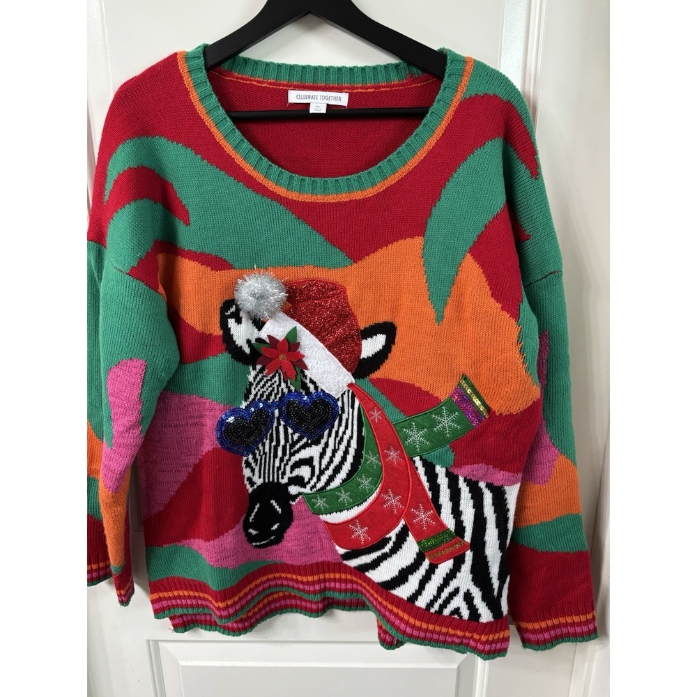 Women's Hideous Ugly Christmas Sweater Zebra Sz XL